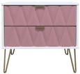 Diamond Pink and White 2 Drawer Midi Bedside Cabinet with Gold Hairpin Legs