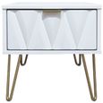 Diamond White 1 Drawer Bedside Table with Gold Hairpin Legs