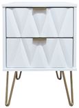 Diamond White 2 Drawer Bedside Cabinet with Gold Hairpin Legs