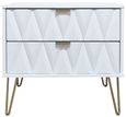 Diamond White 2 Drawer Midi Bedside Cabinet with Gold Hairpin Legs