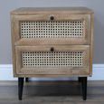 Bedside Cabinet - 2 Drawer - Acacia Wood and Rattan