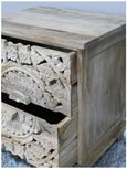 Bedside Cabinet - 2 Drawer - Carved Mango Wood