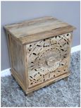 Bedside Cabinet - 2 Drawer - Carved Mango Wood