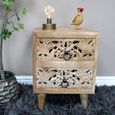 Bedside Cabinet - 2 Drawer - Small - Carved Mango Wood