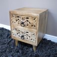 Bedside Cabinet - 2 Drawer - Small - Carved Mango Wood