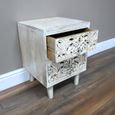 Bedside Cabinet - 2 Drawer - Distressed White Carved Mango Wood