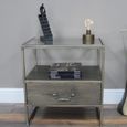Bedside Cabinet - 1 Drawer - Grey Metal and Glass