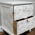 Bedside Cabinet - 2 Drawer - Off White Carved Mango Wood