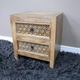 Bedside Cabinet - 2 Drawer - Rustic Carved Mango Wood