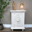 Bedside Cabinet - 1 Door - White Washed Carved Mango Wood
