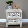 Bedside Cabinet - 2 Drawer - White Washed Mango Wood