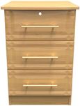 Faye Oak Effect 3 Drawer Bedside Cabinet with Lock