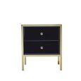 Fenwick Bedside Cabinet - 2 Drawer - Black Glass - Gold Trim