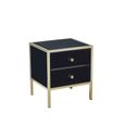 Fenwick Bedside Cabinet - 2 Drawer - Black Glass - Gold Trim