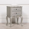 French Style Bedside Table - Antique Silver - 2 Drawer