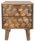 Geometric Carved Mango Wood 2 Drawer Bedside Cabinet