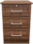 Gina Walnut Effect 3 Drawer Bedside Cabinet with Lock