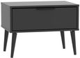 Hong Kong Black 1 Drawer Wide Bedside Table with Wooden Legs