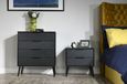 Hong Kong Black 2 Drawer Bedside Cabinet with Wooden Legs