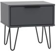 Hong Kong Graphite 1 Drawer Bedside Table with Hairpin Legs