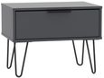 Hong Kong Graphite 1 Drawer Wide Bedside Table with Hairpin Legs
