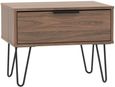Hong Kong Walnut Effect 1 Drawer Wide Bedside Table with Hairpin Legs