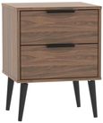 Hong Kong Walnut Effect 2 Drawer Bedside Cabinet with Wooden Legs