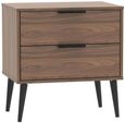 Hong Kong Walnut Effect 2 Drawer Wide Bedside Cabinet with Wooden Legs