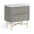 Isabella Grey Bedside Table - 2 Drawer Fluted - White Marble Top