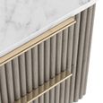 Isabella Grey Bedside Table - 2 Drawer Fluted - White Marble Top