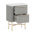 Isabella Grey Bedside Table - 2 Drawer Narrow Fluted - White Marble Top