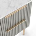 Isabella Grey Bedside Table - 2 Drawer Narrow Fluted - White Marble Top