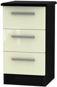 Knightsbridge Cream Gloss and Black 3 Drawer Bedside Cabinet