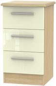 Knightsbridge Cream Gloss and Light Oak 3 Drawer Bedside Cabinet