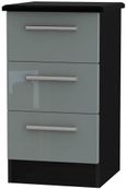 Knightsbridge Grey Gloss and Black 3 Drawer Bedside Cabinet