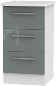 Knightsbridge Grey Gloss and White 3 Drawer Bedside Cabinet