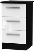 Knightsbridge White Gloss and Black 3 Drawer Bedside Cabinet