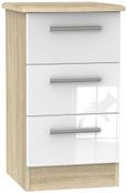 Knightsbridge White Gloss and Oak Effect 3 Drawer Bedside Cabinet