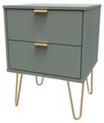Linear Green 2 Drawer Bedside Cabinet with Gold Hairpin Legs