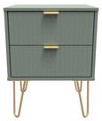 Linear Green 2 Drawer Bedside Cabinet with Gold Hairpin Legs
