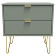 Linear Green 2 Drawer Wide Bedside Cabinet with Gold Hairpin Legs