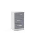 Lynx Bedside Cabinet - 3 Drawer - White and Grey Gloss