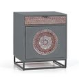 Lytton Bedside Cabinet - Grey Carved Mango Wood - 1 Door