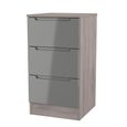 Milan Grey Gloss and Grey Oak 3 Drawer Bedside Cabinet