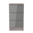 Milan Grey Gloss and Grey Oak 3 Drawer Bedside Cabinet