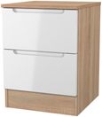 Milan White Gloss and Oak Effect 2 Drawer Bedside Cabinet