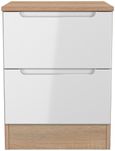 Milan White Gloss and Oak Effect 2 Drawer Bedside Cabinet