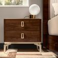 Modern Eva Bedside Cabinet - 2 Drawer - Walnut with Gold Trim