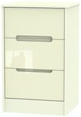 Monaco Cream Gloss 3 Drawer Bedside Cabinet