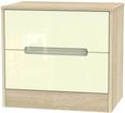 Monaco Cream Gloss and Oak Effect 2 Drawer Wide Bedside Cabinet